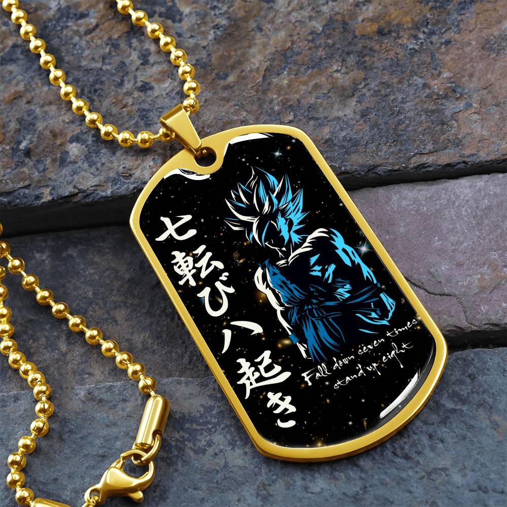 Dragon Ball - Fall Down Seven Times Stand Up Eight - Goku - Supper Saiyan Blue - Galaxy - Black Dog Tag - Dragon Ball Dog Tag - Military Ball Chain - Luxury Dog Tag