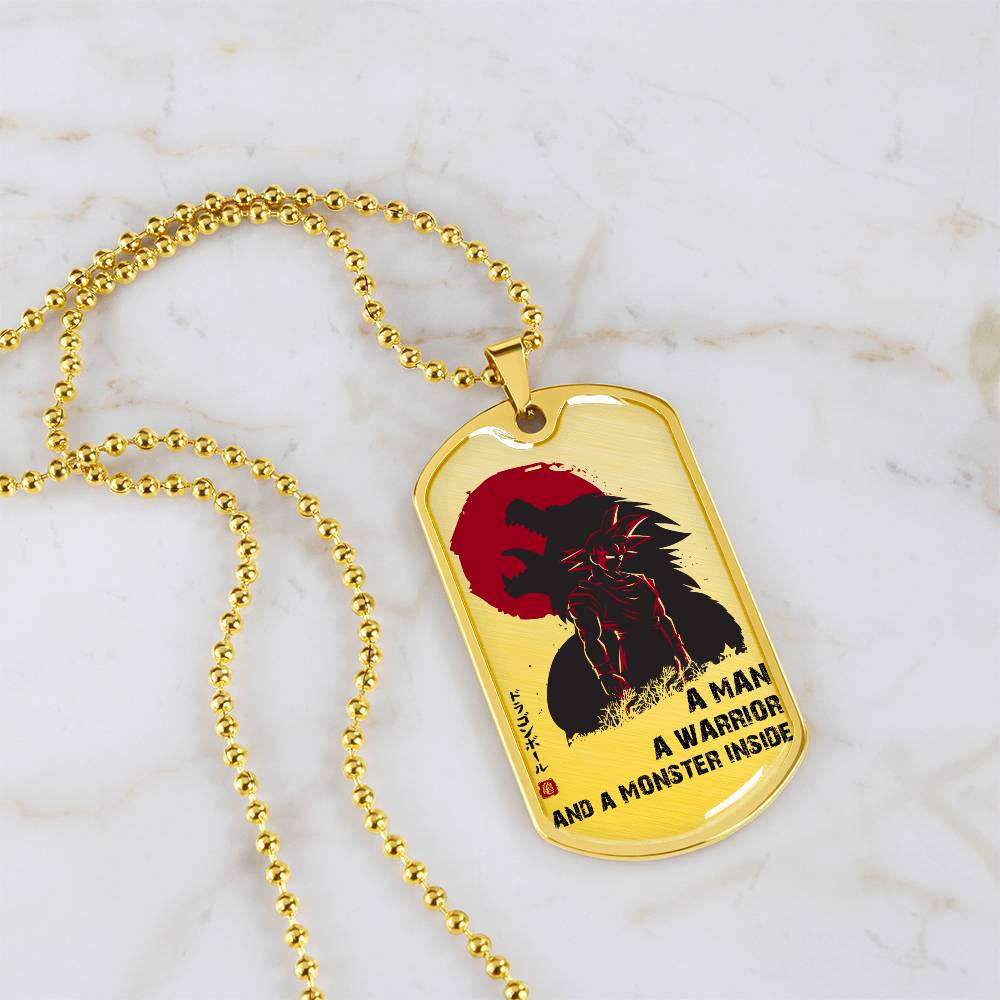 Dragon Ball - A Man - A Warrior - A Monster Inside - Goku - Dragon Ball Dog Tag - Military Ball Chain - Luxury Dog Tag