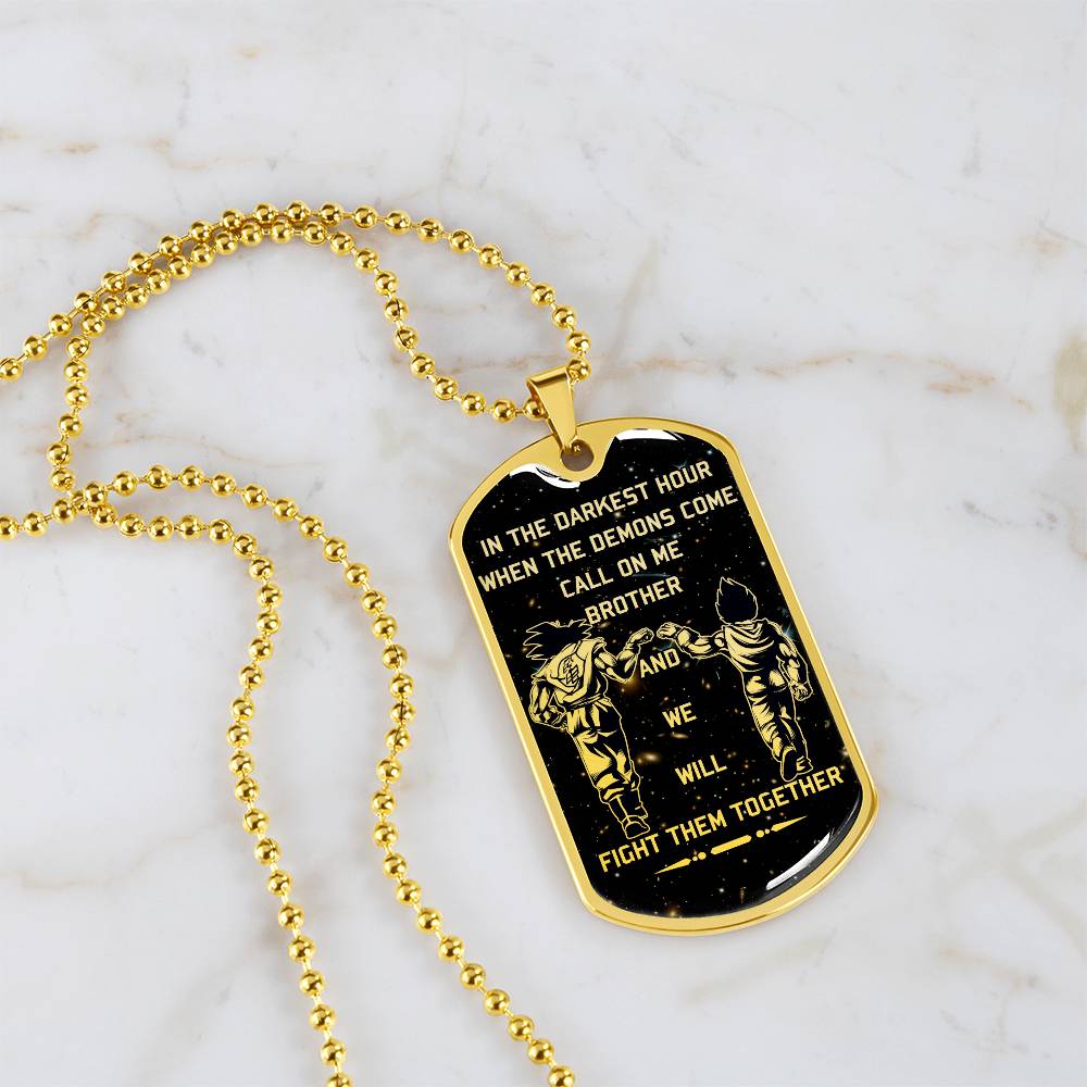 Dragon Ball - Call On Me Brother - Goku - Vegeta - Galaxy - Black Dog Tag - Dragon Ball Dog Tag - Military Ball Chain - Luxury Dog Tag