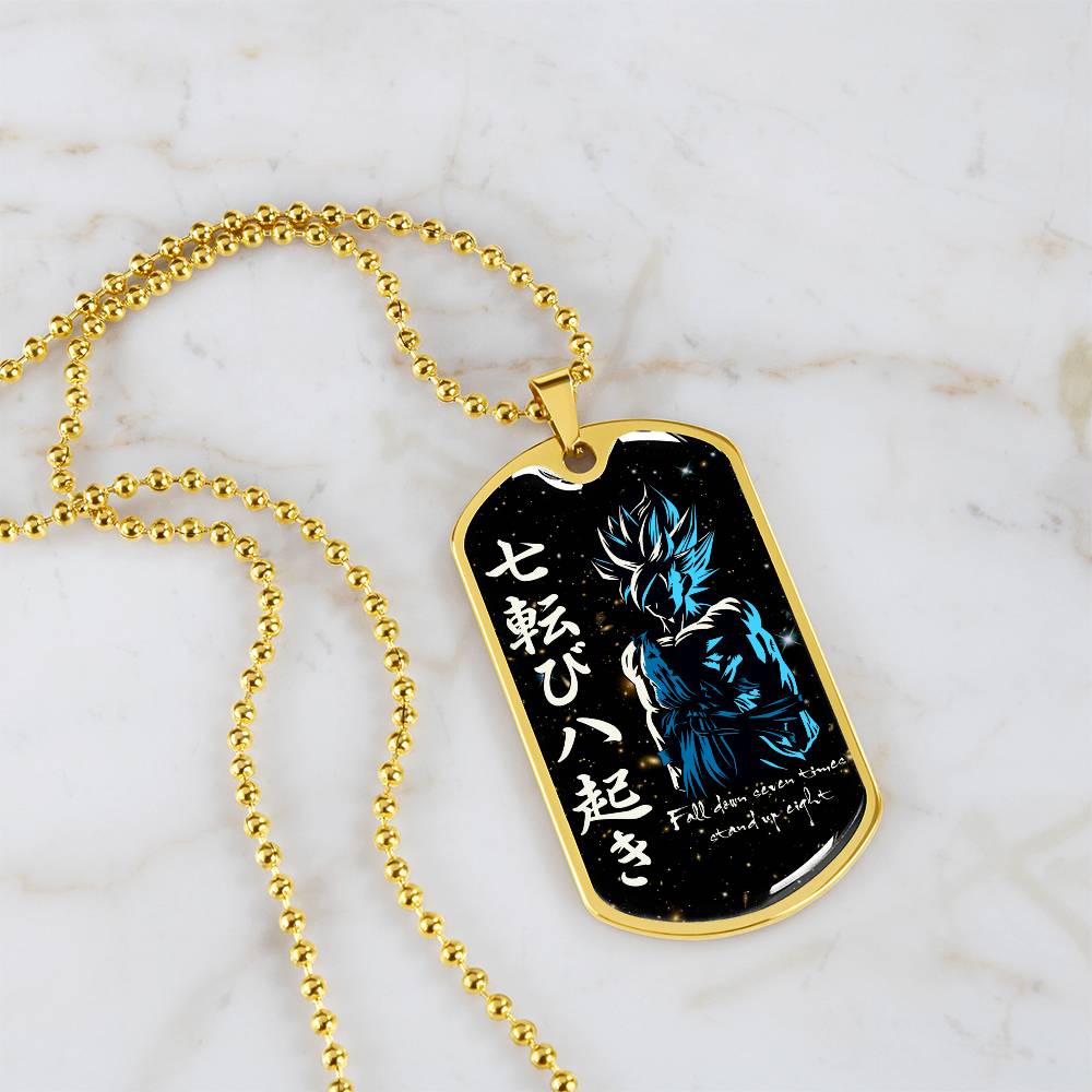Dragon Ball - Fall Down Seven Times Stand Up Eight - Goku - Supper Saiyan Blue - Galaxy - Black Dog Tag - Dragon Ball Dog Tag - Military Ball Chain - Luxury Dog Tag