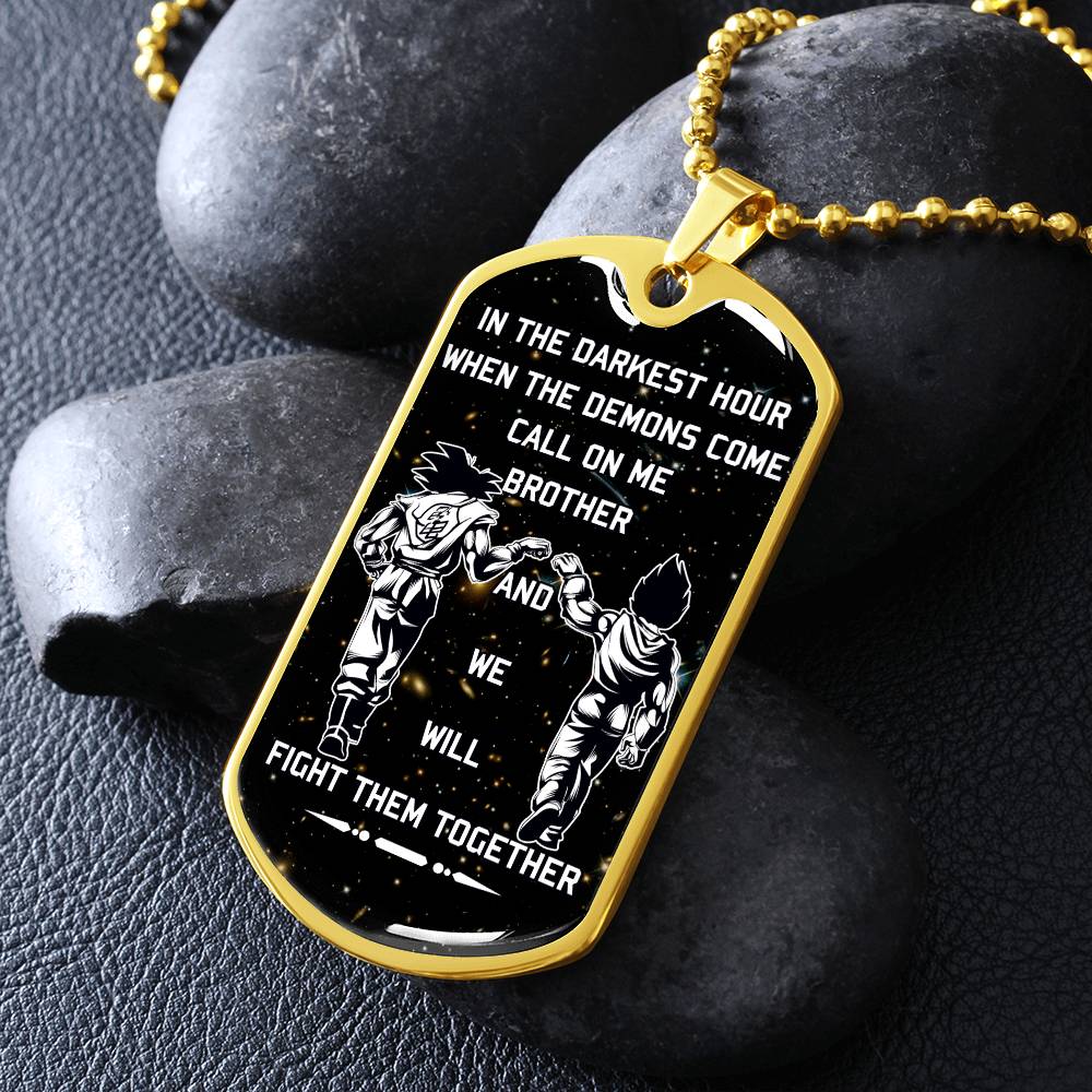 Dragon Ball - Call On Me Brother - Goku - Vegeta - Galaxy - Black Dog Tag - Dragon Ball Dog Tag - Military Ball Chain - Luxury Dog Tag
