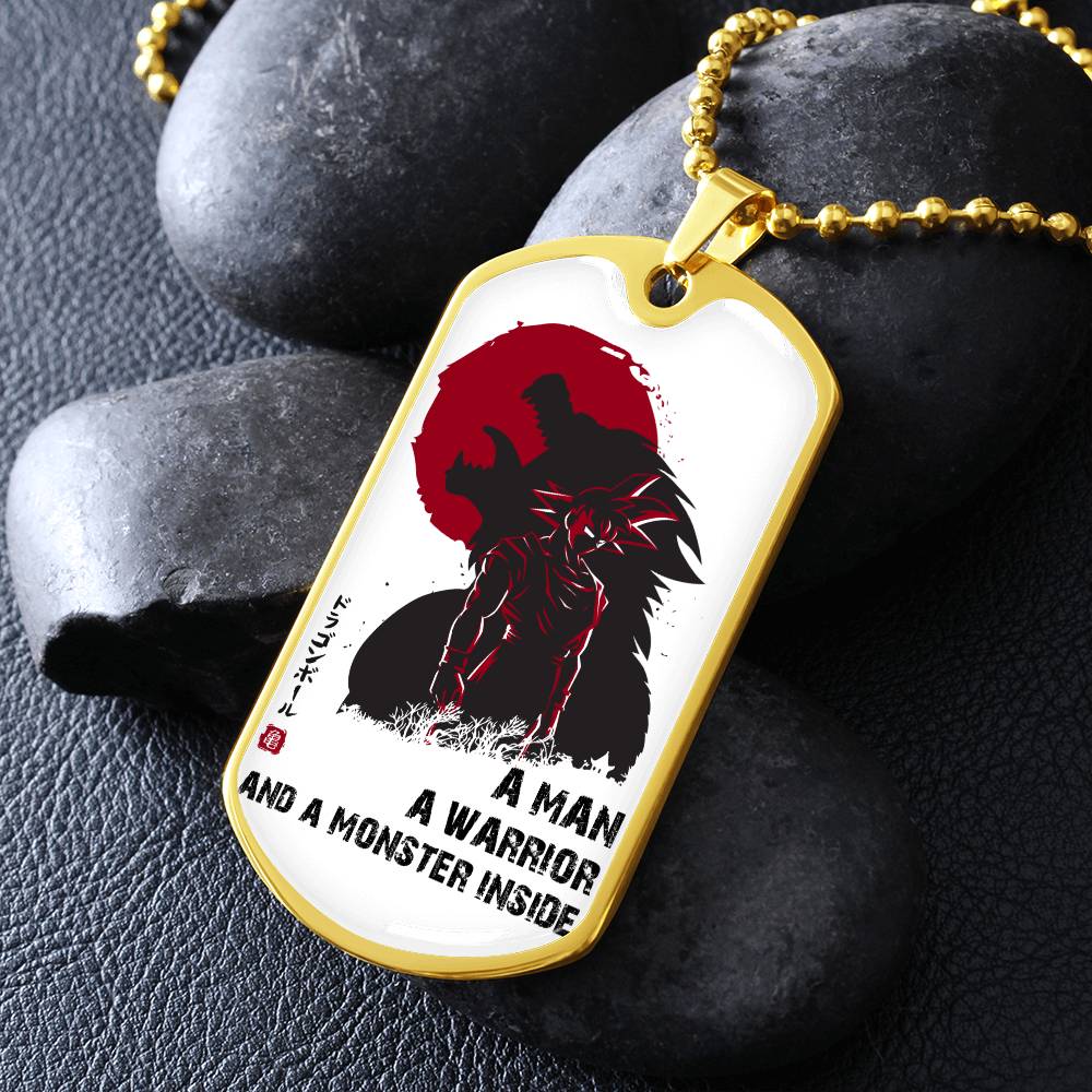 Dragon Ball - A Man - A Warrior - A Monster Inside - Goku - Dragon Ball Dog Tag - Military Ball Chain - Luxury Dog Tag