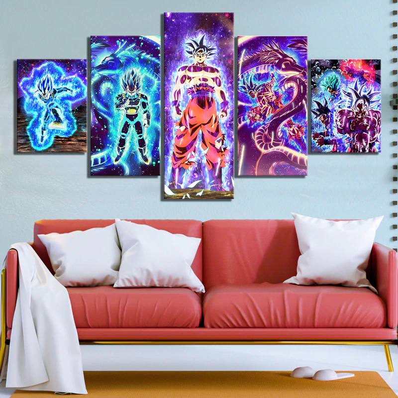 Dragon Ball - 5 Pieces Wall Art - Vegeta - Goku - Shenlong - Super Saiyan Blue - Mastered Ultra Instinct - Dragon Ball Poster - Dragon Ball Canvas