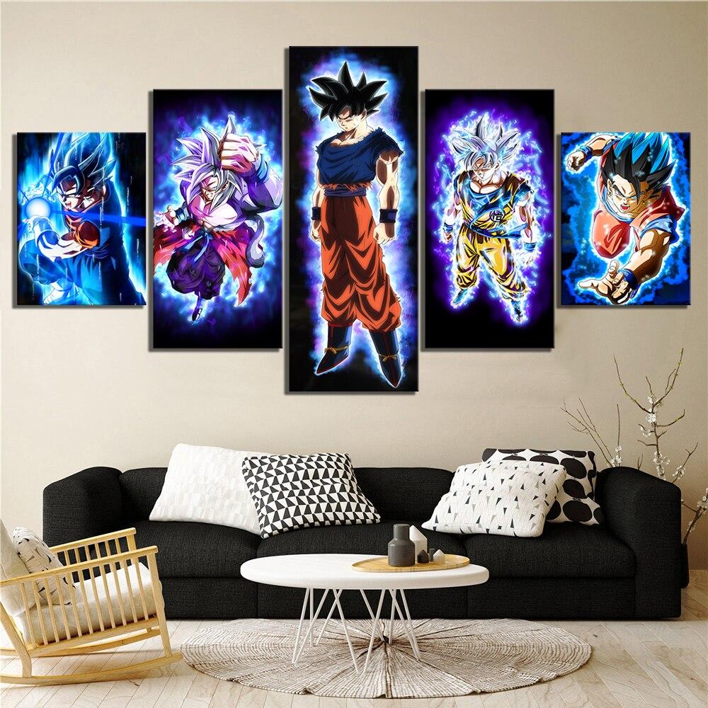 Dragon Ball - 5 Pieces Wall Art - Goku - Vegeto - Super Saiyan Blue - Mastered Ultra Instinct - Dragon Ball Poster - Dragon Ball Canvas
