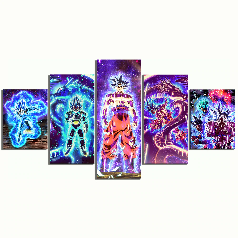 Dragon Ball - 5 Pieces Wall Art - Vegeta - Goku - Shenlong - Super Saiyan Blue - Mastered Ultra Instinct - Dragon Ball Poster - Dragon Ball Canvas