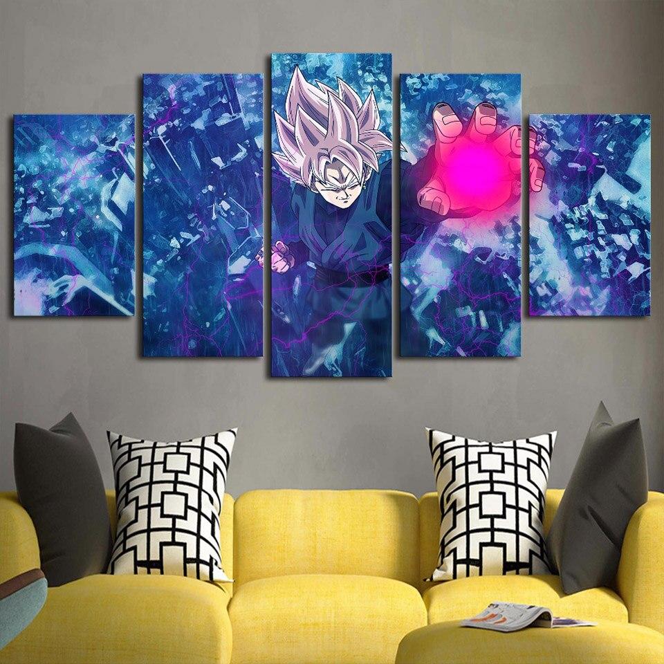 Dragon Ball - 5 Pieces Wall Art - Black Goku - Super Saiyan Rose - Dragon Ball Poster - Dragon Ball Canvas