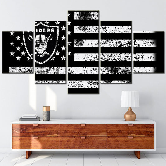 American Football - 5 Pieces Wall Art - AF5106 - Oakland Raiders American Flag - American Football Poster - American Football Canvas