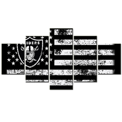 American Football - 5 Pieces Wall Art - AF5106 - Oakland Raiders American Flag - American Football Poster - American Football Canvas