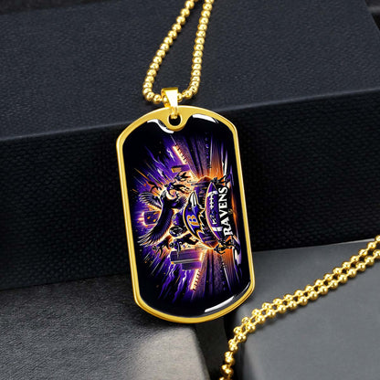 American Football Dog Tag Necklace - AFD001 - Baltimore Ravens - Super Bowl Spirit - NFL Teams - Military Ball Chain