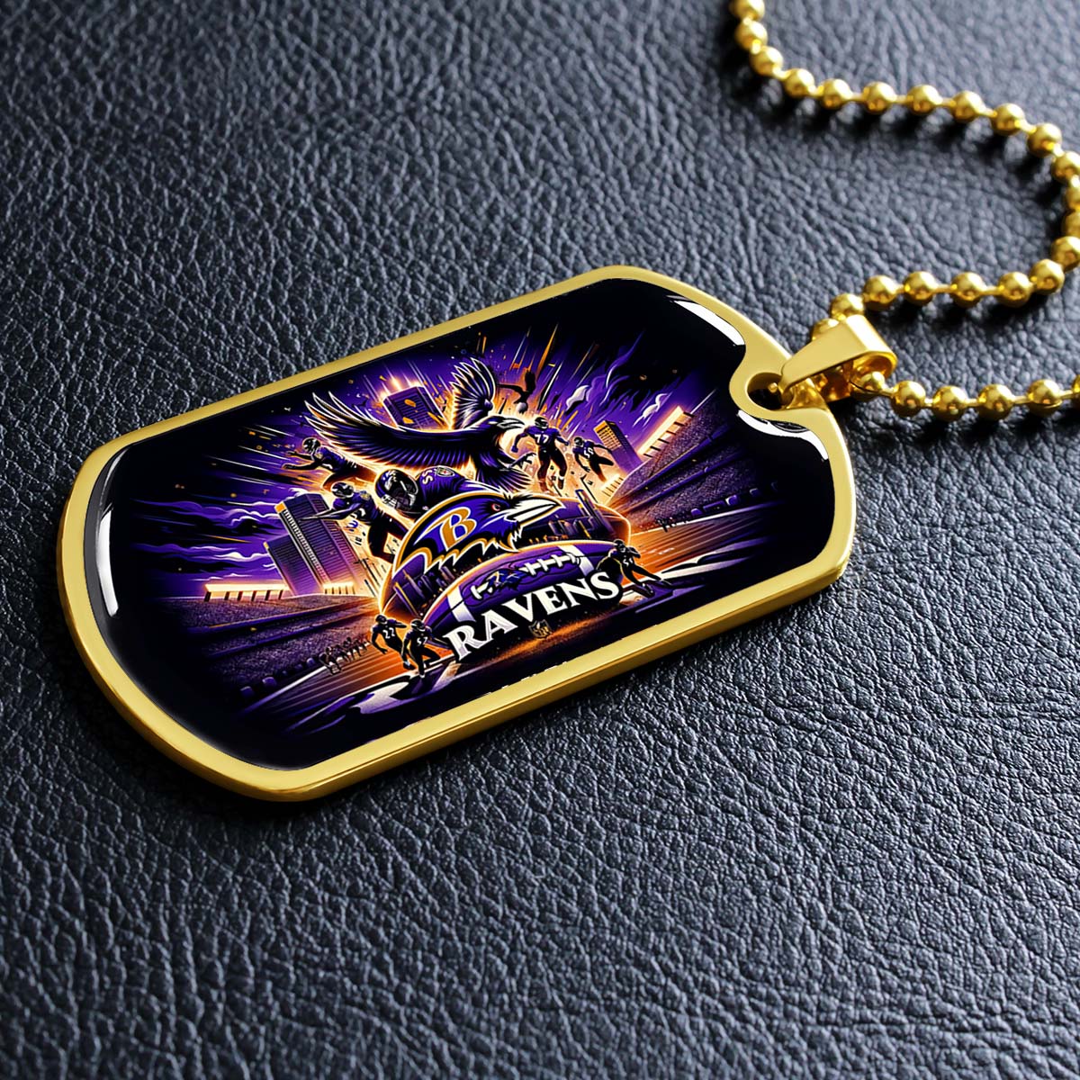 American Football Dog Tag Necklace - AFD001 - Baltimore Ravens - Super Bowl Spirit - NFL Teams - Military Ball Chain