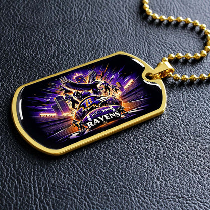 American Football Dog Tag Necklace - AFD001 - Baltimore Ravens - Super Bowl Spirit - NFL Teams - Military Ball Chain