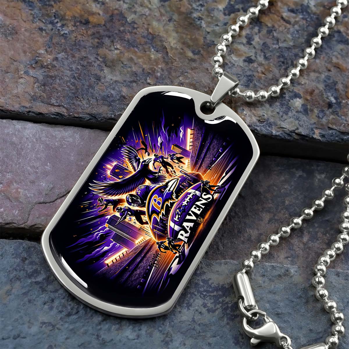 American Football Dog Tag Necklace - AFD001 - Baltimore Ravens - Super Bowl Spirit - NFL Teams - Military Ball Chain