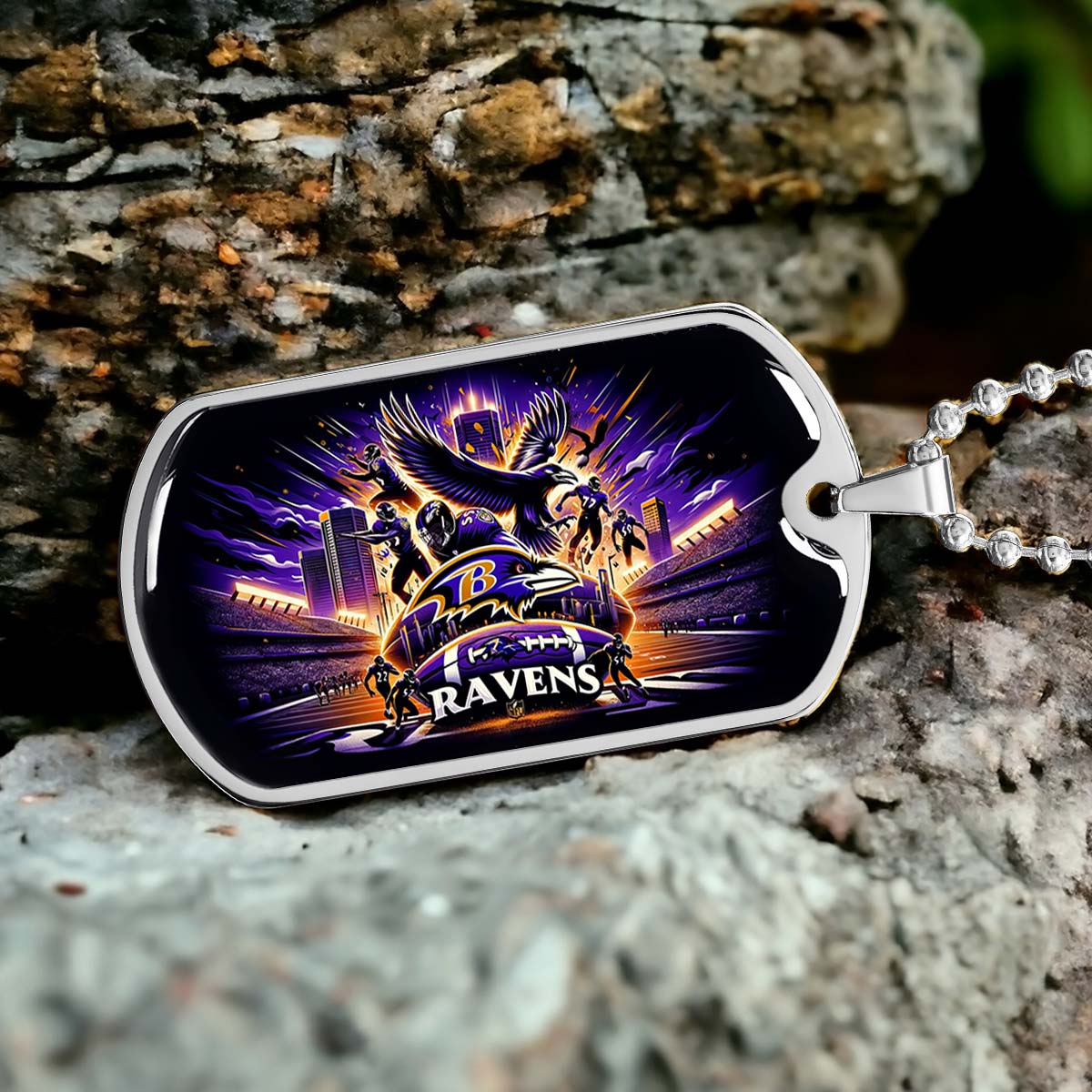 American Football Dog Tag Necklace - AFD001 - Baltimore Ravens - Super Bowl Spirit - NFL Teams - Military Ball Chain