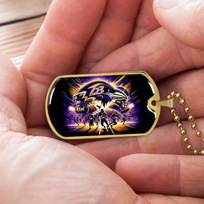 American Football Dog Tag Necklace - AFD002 - Baltimore Ravens - Super Bowl Spirit - NFL Teams - Military Ball Chain