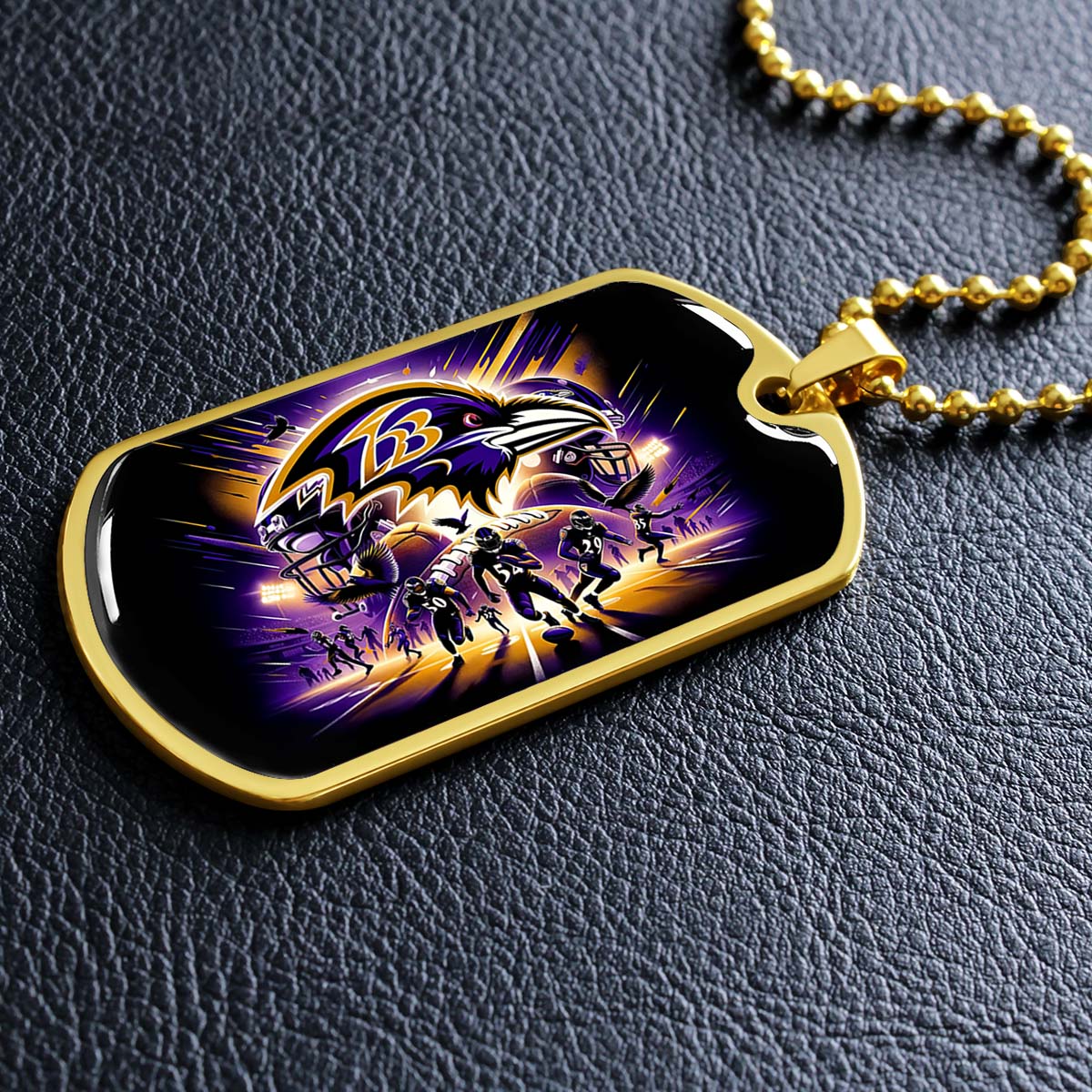 American Football Dog Tag Necklace - AFD002 - Baltimore Ravens - Super Bowl Spirit - NFL Teams - Military Ball Chain