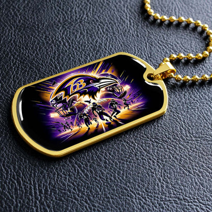 American Football Dog Tag Necklace - AFD002 - Baltimore Ravens - Super Bowl Spirit - NFL Teams - Military Ball Chain