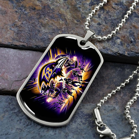 American Football Dog Tag Necklace - AFD002 - Baltimore Ravens - Super Bowl Spirit - NFL Teams - Military Ball Chain