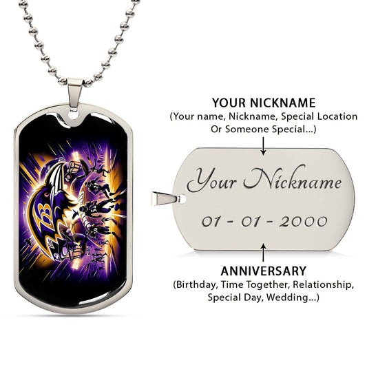 American Football Dog Tag Necklace - AFD002 - Baltimore Ravens - Super Bowl Spirit - NFL Teams - Military Ball Chain