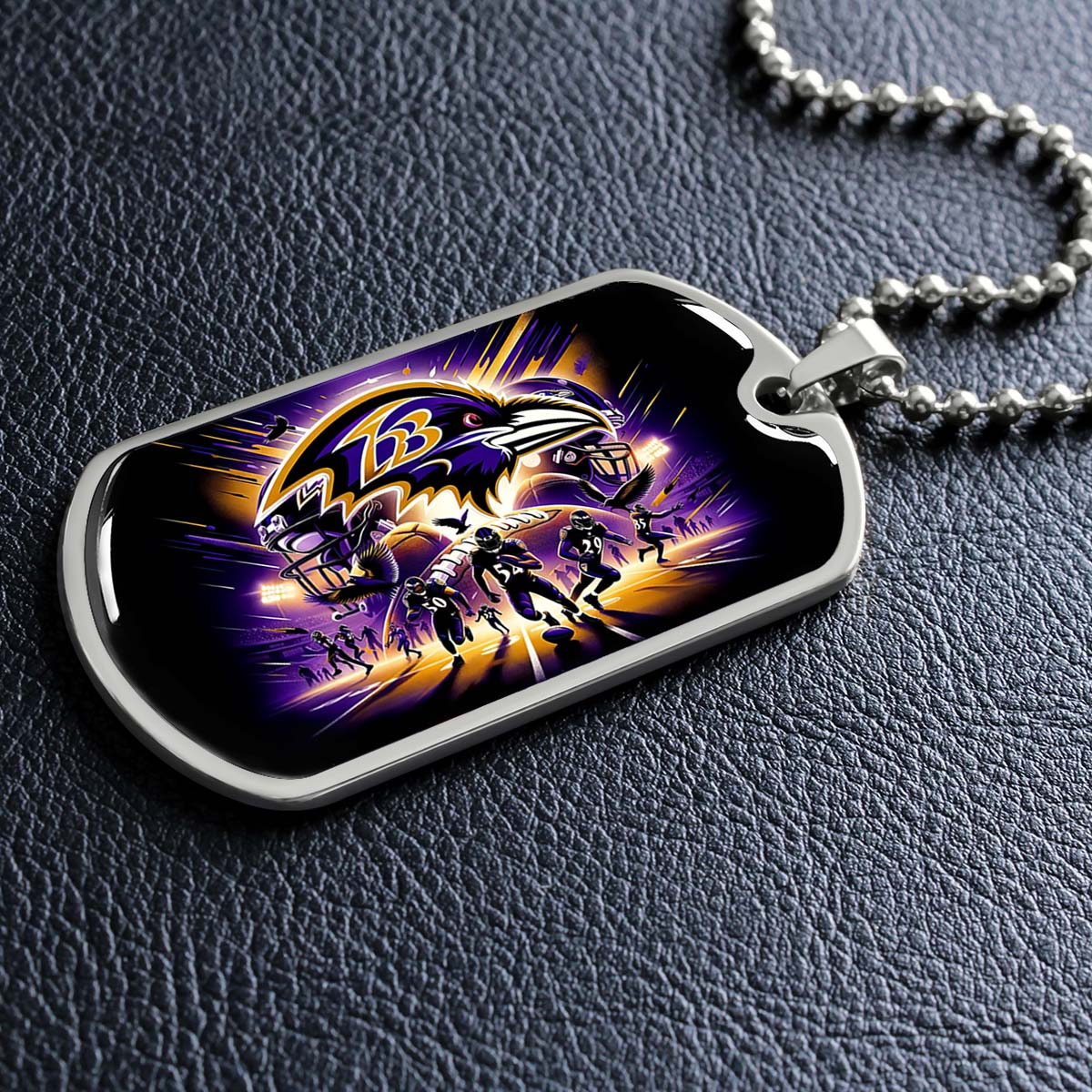 American Football Dog Tag Necklace - AFD002 - Baltimore Ravens - Super Bowl Spirit - NFL Teams - Military Ball Chain