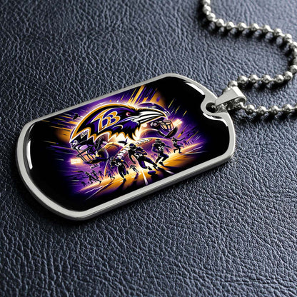 American Football Dog Tag Necklace - AFD002 - Baltimore Ravens - Super Bowl Spirit - NFL Teams - Military Ball Chain