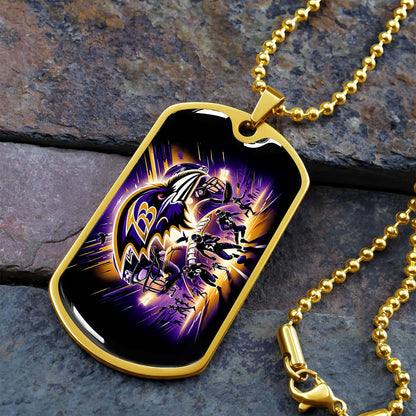 American Football Dog Tag Necklace - AFD002 - Baltimore Ravens - Super Bowl Spirit - NFL Teams - Military Ball Chain