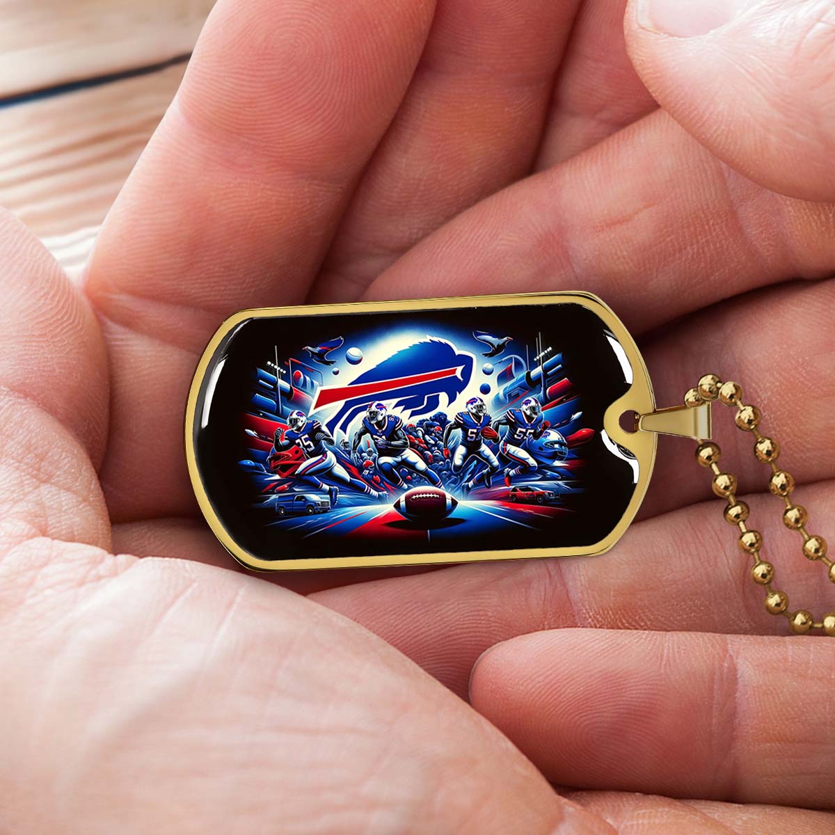 American Football Dog Tag Necklace - AFD003 - Buffalo Bills - Super Bowl Spirit - NFL Teams - Military Ball Chain