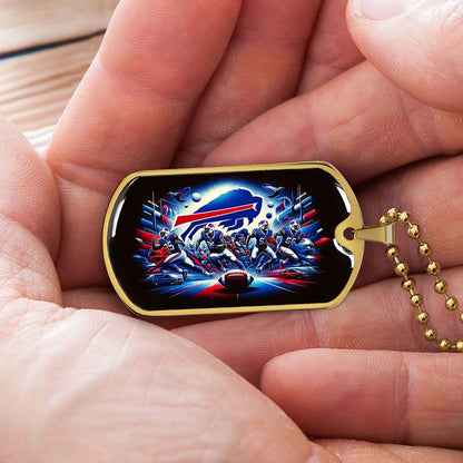 American Football Dog Tag Necklace - AFD003 - Buffalo Bills - Super Bowl Spirit - NFL Teams - Military Ball Chain