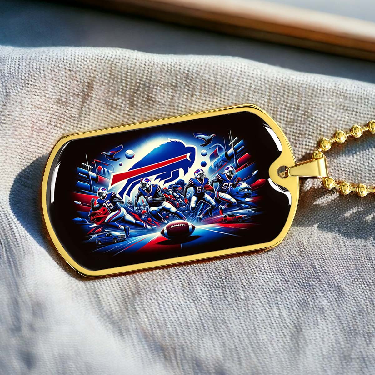 American Football Dog Tag Necklace - AFD003 - Buffalo Bills - Super Bowl Spirit - NFL Teams - Military Ball Chain