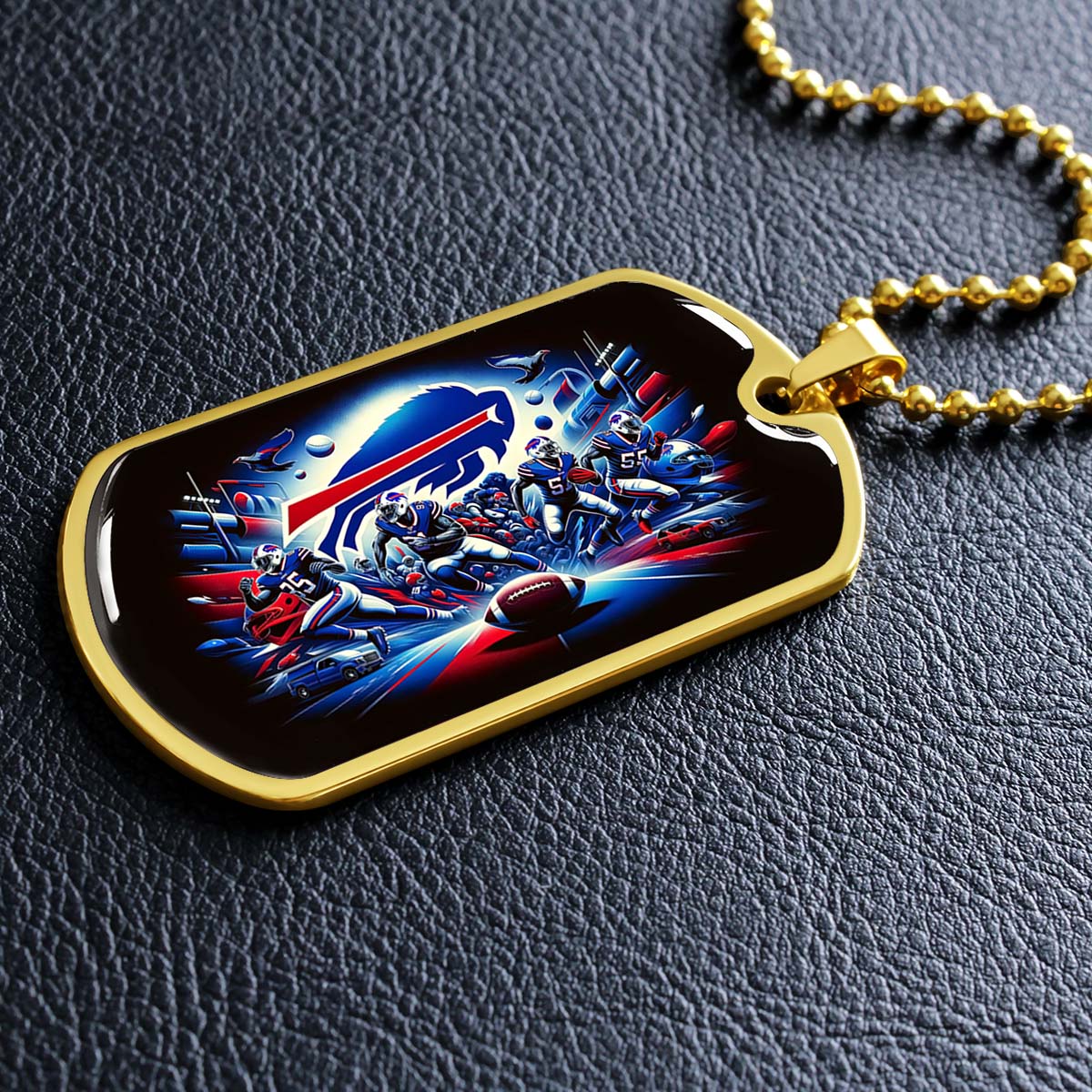 American Football Dog Tag Necklace - AFD003 - Buffalo Bills - Super Bowl Spirit - NFL Teams - Military Ball Chain