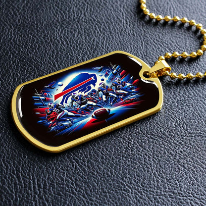 American Football Dog Tag Necklace - AFD003 - Buffalo Bills - Super Bowl Spirit - NFL Teams - Military Ball Chain