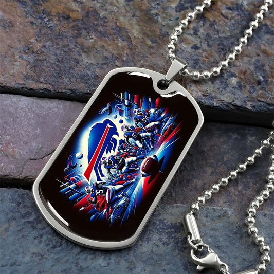 American Football Dog Tag Necklace - AFD003 - Buffalo Bills - Super Bowl Spirit - NFL Teams - Military Ball Chain