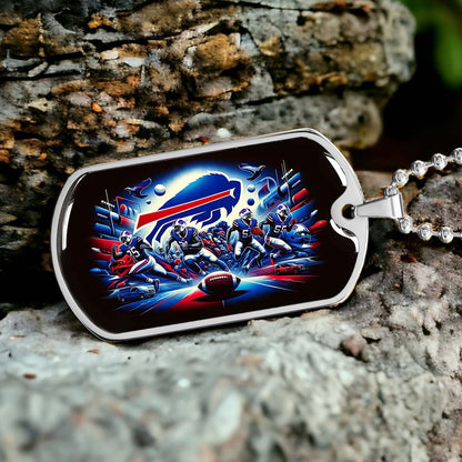 American Football Dog Tag Necklace - AFD003 - Buffalo Bills - Super Bowl Spirit - NFL Teams - Military Ball Chain