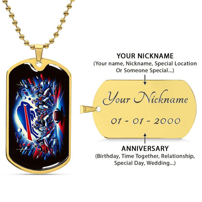 American Football Dog Tag Necklace - AFD003 - Buffalo Bills - Super Bowl Spirit - NFL Teams - Military Ball Chain