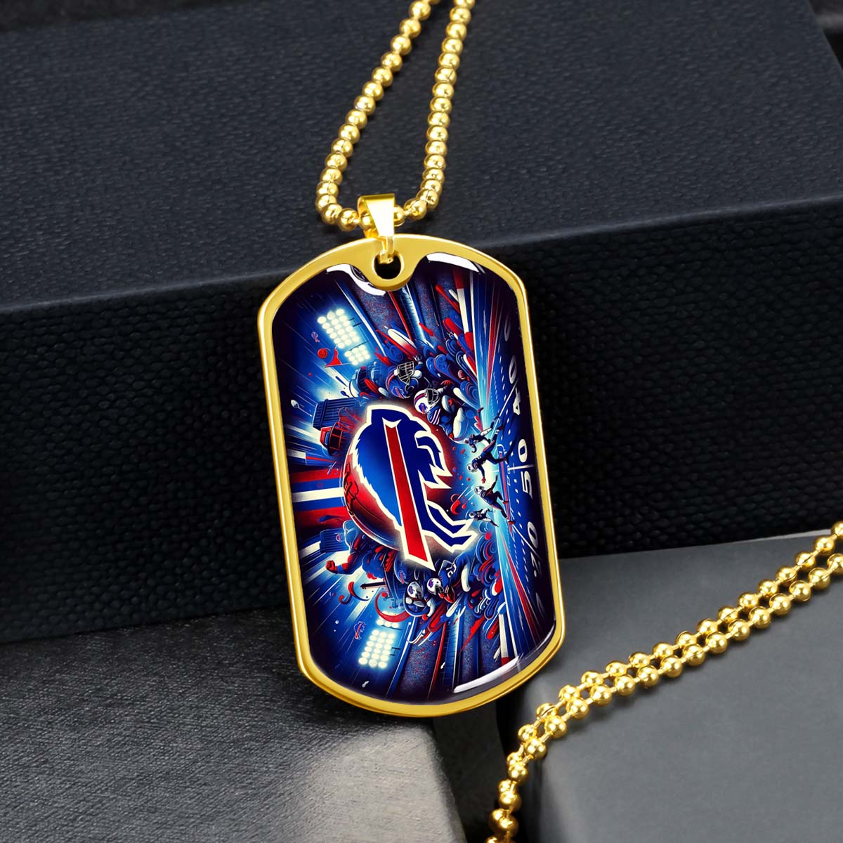 American Football Dog Tag Necklace - AFD004 - Buffalo Bills - Super Bowl Spirit - NFL Teams - Military Ball Chain