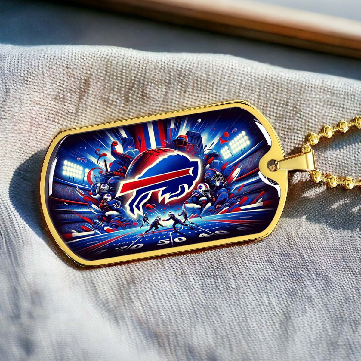 American Football Dog Tag Necklace - AFD004 - Buffalo Bills - Super Bowl Spirit - NFL Teams - Military Ball Chain
