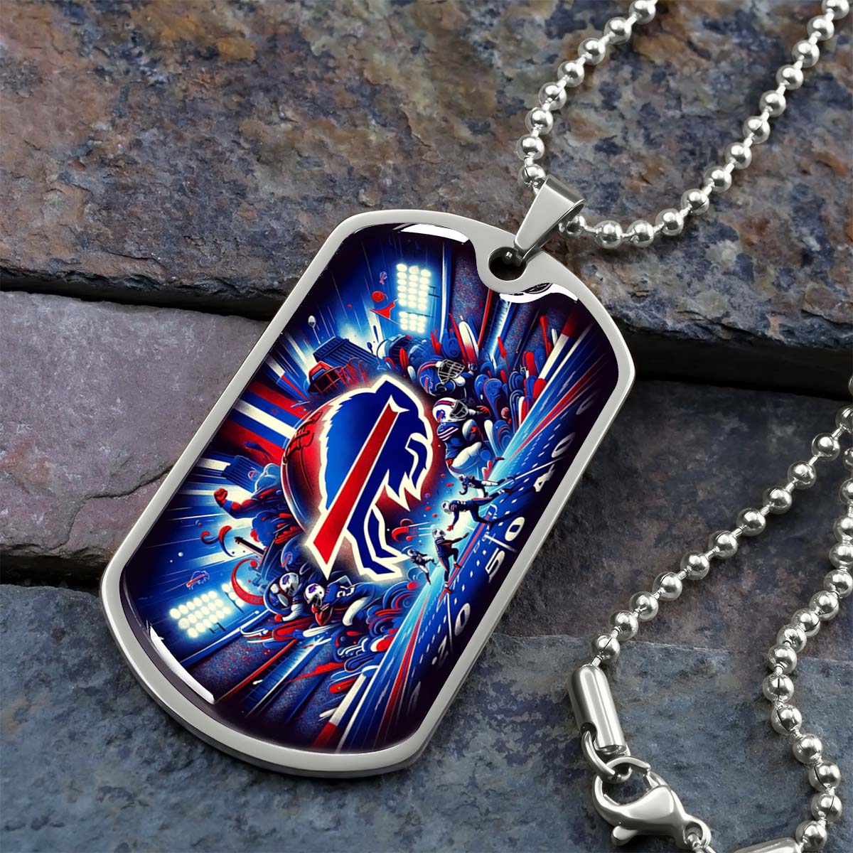 American Football Dog Tag Necklace - AFD004 - Buffalo Bills - Super Bowl Spirit - NFL Teams - Military Ball Chain