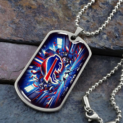 American Football Dog Tag Necklace - AFD004 - Buffalo Bills - Super Bowl Spirit - NFL Teams - Military Ball Chain