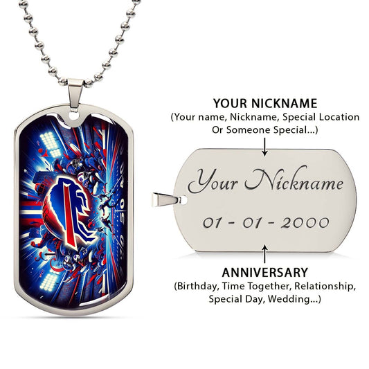 American Football Dog Tag Necklace - AFD004 - Buffalo Bills - Super Bowl Spirit - NFL Teams - Military Ball Chain