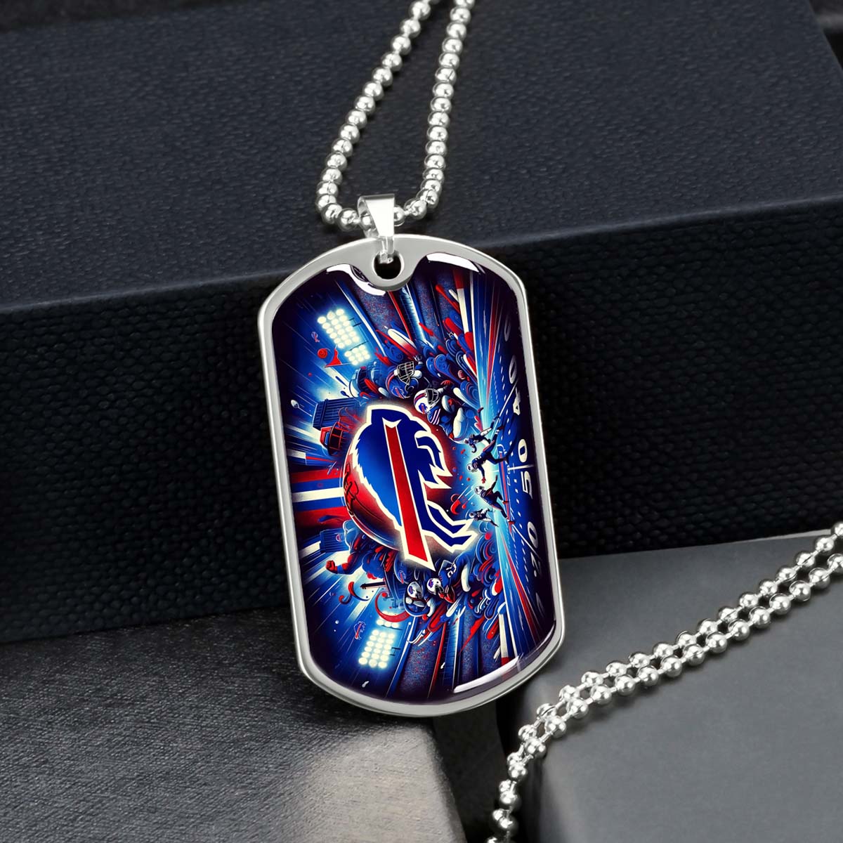 American Football Dog Tag Necklace - AFD004 - Buffalo Bills - Super Bowl Spirit - NFL Teams - Military Ball Chain