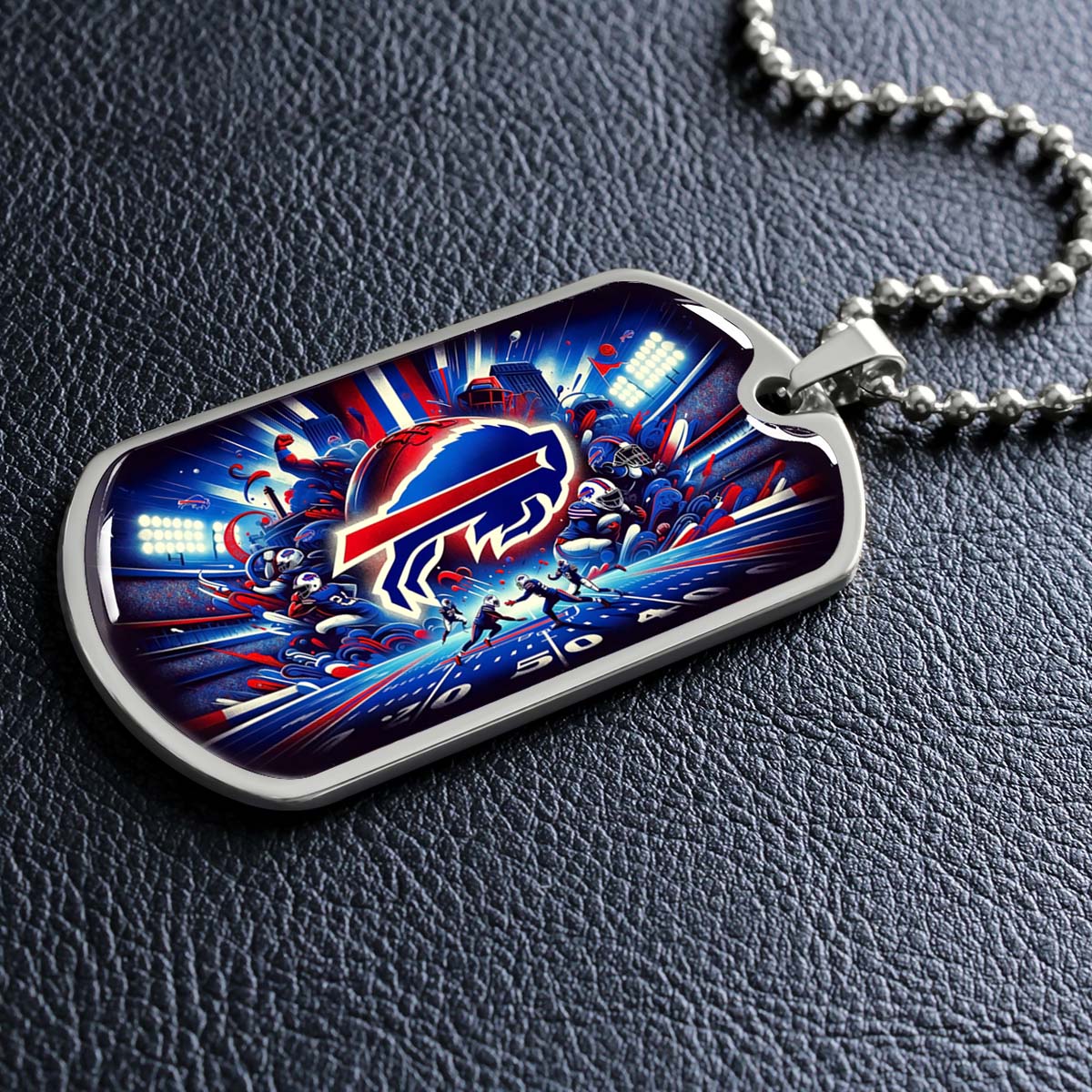 American Football Dog Tag Necklace - AFD004 - Buffalo Bills - Super Bowl Spirit - NFL Teams - Military Ball Chain