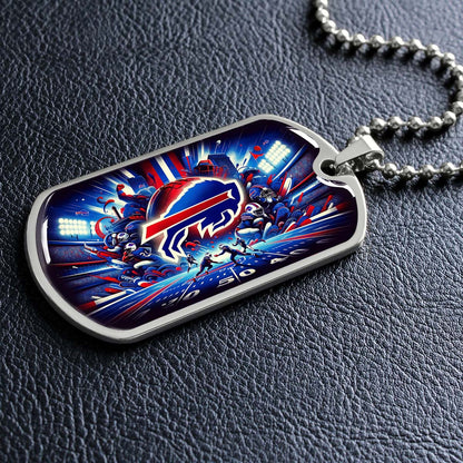 American Football Dog Tag Necklace - AFD004 - Buffalo Bills - Super Bowl Spirit - NFL Teams - Military Ball Chain
