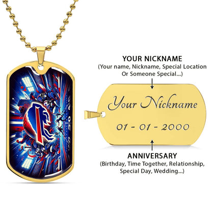 American Football Dog Tag Necklace - AFD004 - Buffalo Bills - Super Bowl Spirit - NFL Teams - Military Ball Chain