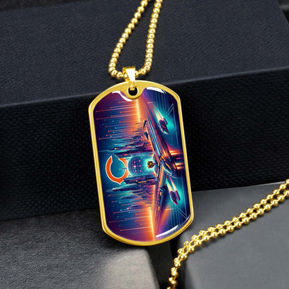 American Football Dog Tag Necklace - AFD006 - Chicago Bears Futuristic City - NFL Teams - Military Ball Chain