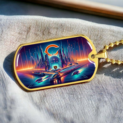 American Football Dog Tag Necklace - AFD006 - Chicago Bears Futuristic City - NFL Teams - Military Ball Chain