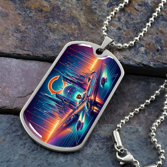 American Football Dog Tag Necklace - AFD006 - Chicago Bears Futuristic City - NFL Teams - Military Ball Chain