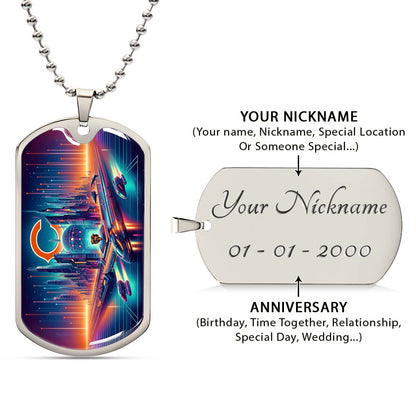 American Football Dog Tag Necklace - AFD006 - Chicago Bears Futuristic City - NFL Teams - Military Ball Chain