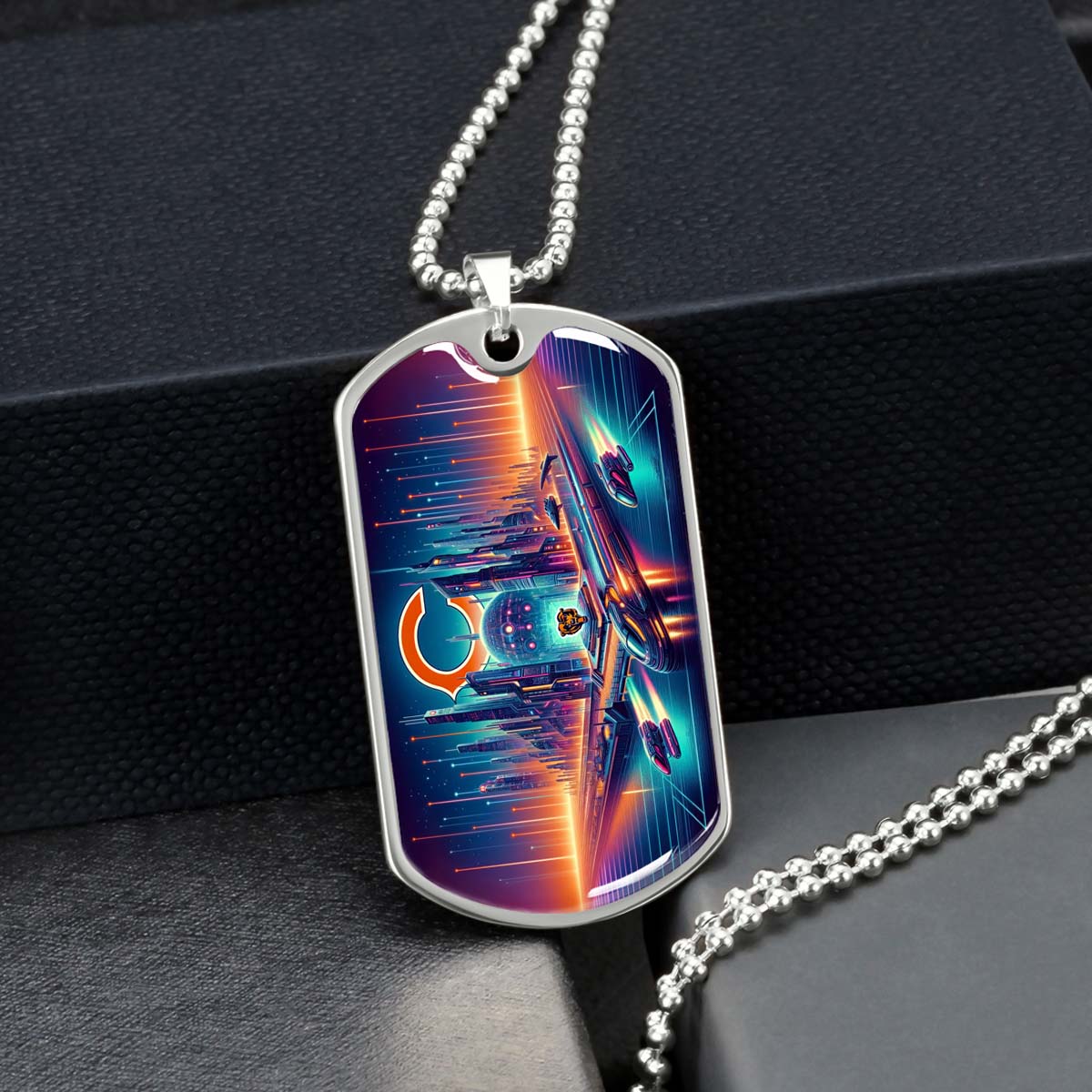 American Football Dog Tag Necklace - AFD006 - Chicago Bears Futuristic City - NFL Teams - Military Ball Chain