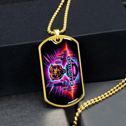 American Football Dog Tag Necklace - AFD007 - Chicago Bears - NFL Teams - Military Ball Chain
