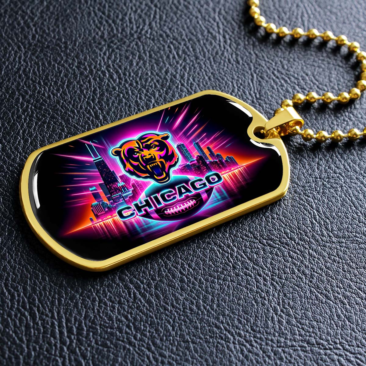 American Football Dog Tag Necklace - AFD007 - Chicago Bears - NFL Teams - Military Ball Chain