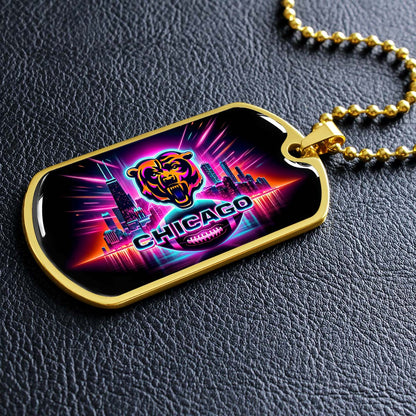 American Football Dog Tag Necklace - AFD007 - Chicago Bears - NFL Teams - Military Ball Chain